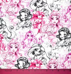 Disney Princess Stoff - HALBER YARD - Quilten 100% Baumwolle - Arielle Rapunzel Belle - Bild 1 von 1