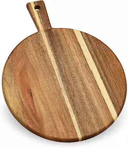 Acacia Wood round Cutting Board and Chopping Board with Handle for Meat, Cheese - Picture 1 of 9