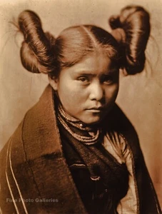 1905 EDWARD CURTIS American Indian Tewa Girl Hopi Hair GOLDTONE Photo Art 11x14 - Picture 1 of 1