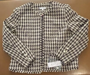 Nanette Lepore Brown & Tan Houndstooth Frayed Trim Jacket Size L Camel Chocolate - Bild 1 von 10