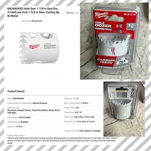 Milwaukee 49-56-0719 1-7/8 pulgadas Topadora de orificios con sierra de orificio para dientes de carburo nueva - Imagen 1 de 8