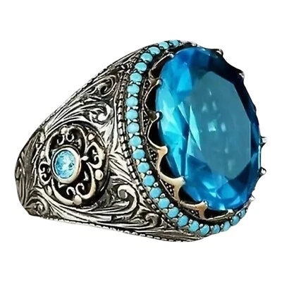 Boutique Inlaid Silver Plated Blue Topaz Ring Women’s Statement Size 7 Ring 6️⃣ - Image 1 of 4