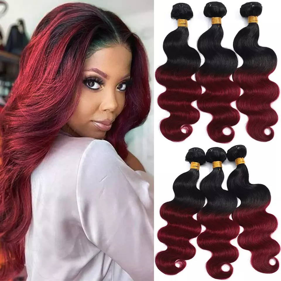 Paquetes de extensiones de cabello humano Ombre onda corporal trama de cabello virgen 1B/99J 1/3/4 piezas  Foto 1 de 4