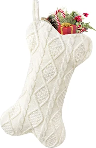 Dog Christmas Stocking, Knit White Christmas Stocking for Dogs, Bone Shape Dog S - Picture 1 of 12