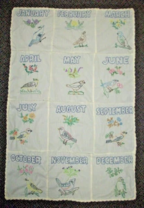 Hand embroidered & crochet trim 12 months with bird theme panels throw decor - Picture 1 of 6
