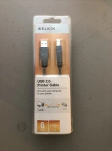 Belkin USB 2.0 Printer Cable 6 Foot Use For Mac or PC New Sealed  - Picture 1 of 2