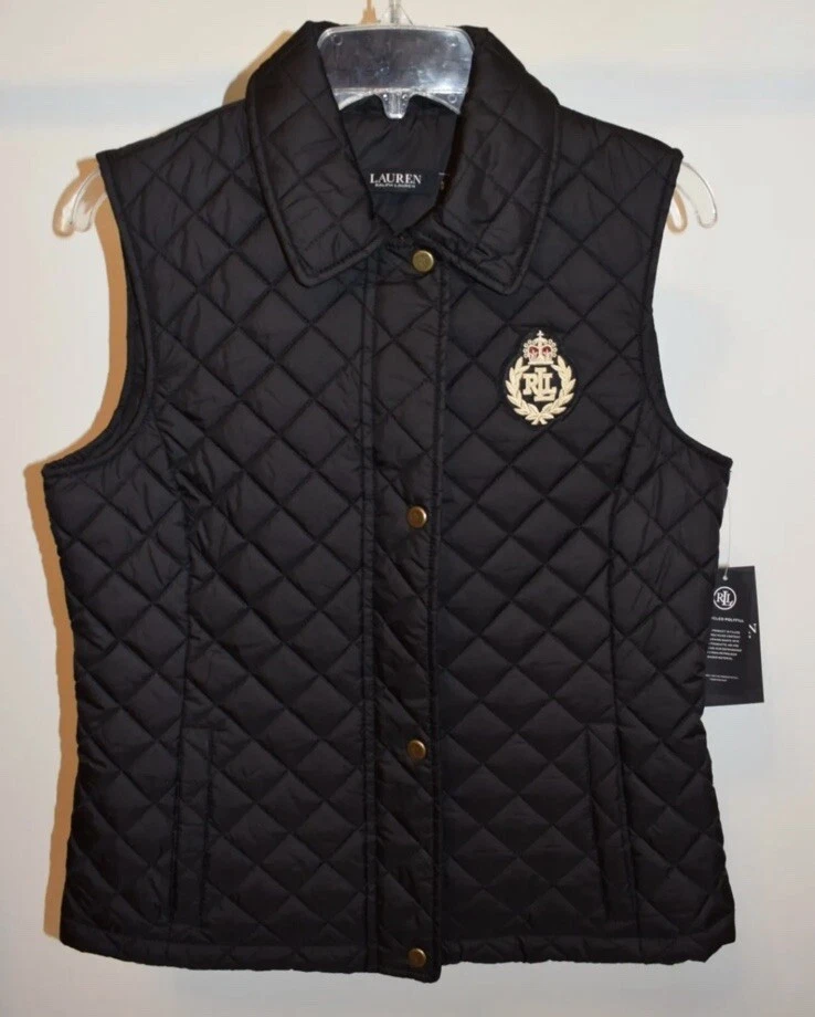 Lauren Ralph Lauren Women’s Crest Logo Diamond Quilted Vest Black Size M