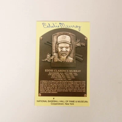 Eddie Murray Signed HOF Plaque Yellow Postcard. COA JSA - Image 1 of 4