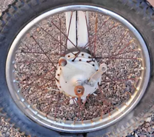 1970 KAWASAKI G-4 TRAIL BOSS 100cc FACTORY 18" REAR WHEEL ASSEMBLY. - Picture 1 of 7