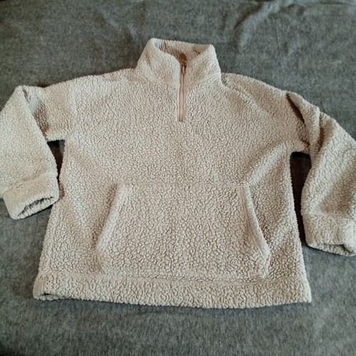 OFF WHITE Giacca sherpa American Eagle donna extra small bianco sporco quarto zip accogliente causale