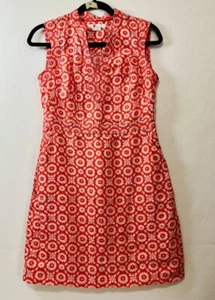 Boden Etuikleid Stehkragen 100% Leinen rot Blumen ärmellos US 4P Coastal - Bild 1 von 9