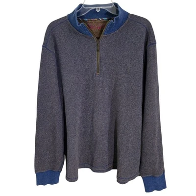 Suéter Pullover Robert Graham Para Hombres XL Estampado Geométrico Cuarto Cremallera Azul Marrón Foto 1 de 4