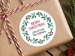 Adesivi regalo di Natale personalizzati. Da Nome Famiglia, Corona Floreale Natalizia XX4 - Foto 1 di 5