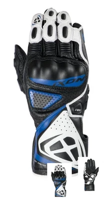 Ixon Motorcycle Gloves GP5 AIR Leather Race Sport Motorbike Black White Blue - Image 1 of 3