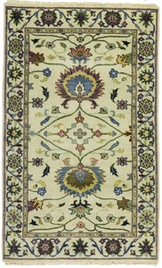 Handmade Cream Floral Design Oushak Chobi Rug 3X5 Small Size Oriental Carpet - Picture 1 of 14