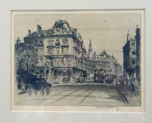ANTIQUE SCOTTISH ORIGINAL ETCHING CHARING CROSS GLASGOW BY HAROLD STOREY - Picture 1 of 7