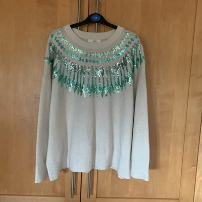 LADIES MARKS AND SPENCER CHRISTMAS FESTIVE SEQUIN JUMPER SIZE 20 22 XL  - Image 1 of 4