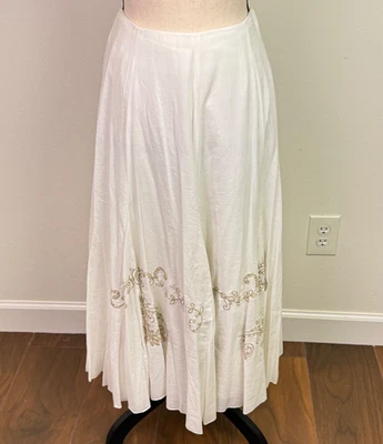 J.Peterman Women's Off White Embroidered Cotton High Waist Midi Skirt Size 8 - Image 1 of 4