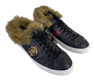 ROBERTO CAVALLI Sneakers Shoes Sz. 43 EU 10.5 US Faux Fur Lined ITALY Leather - Picture 1 of 19