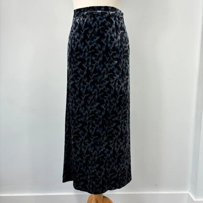 Brora Animal Print Velvet Midi Skirt Size 16 Blue Black Patterned Silk Blend VGC - Image 1 of 4