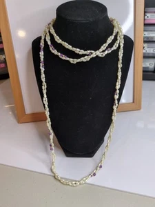 Vintage-Double Strand Fresh Water Pearls with Amethyst Beads-51 Inches - Picture 1 of 3