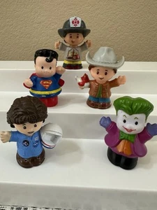 VTG 5 Fisher Price Little People Superman Joker Astronaut Cowboy Fireman Figures - Picture 1 of 9
