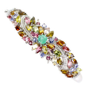 Unheated Marquise Tourmaline 5x2.5mm Emerald Gems 925 Sterling Silver Bangle