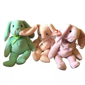 TY Beanie Babies Pastel Bunnies (3) Hippy Hoppity Floppity Verde Rosa Púrpura - Imagen 1 de 18