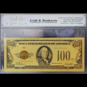 Gold 1928 $100 One Hundred Dollars Banknote Collectible with Bag & Certificate - Picture 1 of 2