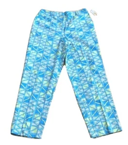 pantalone donna talbots elasticizzato taglia 10 blu verde giallo geometrico sottile chino - Foto 1 di 10