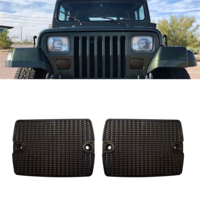 2x Smoked Front Turn Signal Light Housings For Jeep Wrangler 1987-1995 56001378 - Image 1 of 4