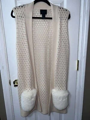 Magaschoni Chaleco Largo Suéter Cachemira Imitación Piel Bolsillo Color Blanco Pequeño Nuevo sin Etiquetas Foto 1 de 4