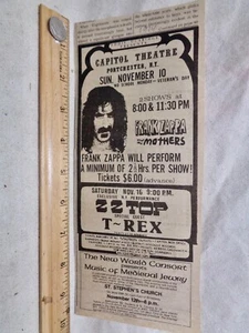 Anuncio de concierto vintage 1974 T. Rex Zappa ZZ Top Capitol teatro Portchester NY - Imagen 1 de 1