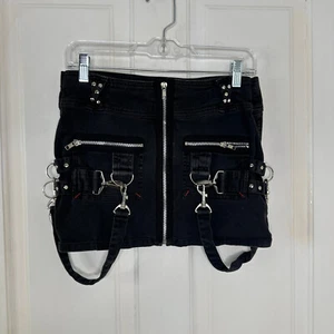 London Rock Goth Rave Punk Tripp Style Straps Skirt Womens Small 29 Waist Black - Picture 1 of 4