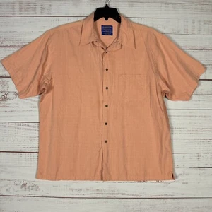 Pendleton Shirt Mens Silk Blend Button Up XL Short Sleeve Peach Orange Hawaiian - Picture 1 of 11