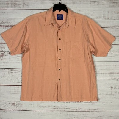 Pendleton Shirt Mens Silk Blend Button Up XL Short Sleeve Peach Orange Hawaiian - Image 1 of 4