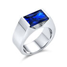 4CT Rectangle Emerald Cut AAA CZ Mens Engagement Ring Stainless Steel