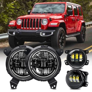 For Jeep Wrangler JL Rubicon/Sahara 2018+ Halo LED Headlights w/Braket Fog Lamp - Picture 1 of 18