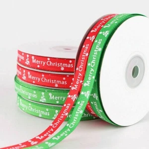22m Red Green Handwork Ribbon White Snowflake Christmas Tree Sew Bow 10mm Crafts - Picture 1 of 7