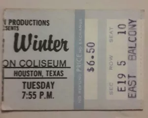 RARE Johnny Winter Concert Ticket Stub Sam Houston Coliseum Hou. TX July 27 1977 - Picture 1 of 2