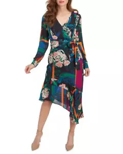 NEU PARKER BLAU GEBLÜMT GÜRTEL SEIDE MIDIKLEID GRÖSSE 14 $ 438 - Bild 1 von 4