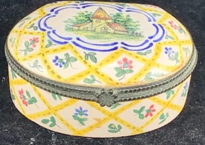 Antique Enamel over Copper Trinket Box French France - Signed BR - Hand Painted - Picture 1 of 10