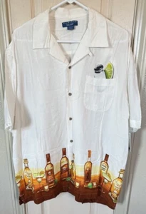 NWT Puritan Mens Lg White Tequila Bottles Short Sleeve 100% Rayon Shirt - Picture 1 of 4