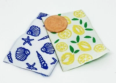 Maison de Poupées Paire à Motifs Fait Main Cuisine Thé Serviettes 1:12 Échelle - Photo 1/4