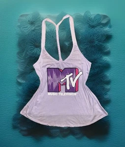 Women’s / Juniors' Purple MTV Logo Braided Racerback Graphic Tank Top | M | NWOT - Picture 1 of 7