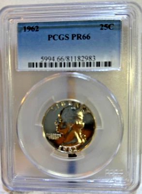 1962 Silver Washington Quarter PR66 PCGS, Bright White Coin!! - Image 1 of 4