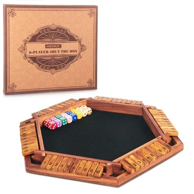 Actualizado 1-6 jugadores cerrar la caja juego de dados mesa de madera juego de matemáticas con Foto 1 de 4