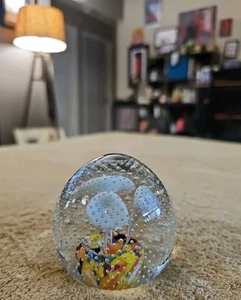 Trompete Blume Kunst Glas Briefbeschwerer kontrollierte Blase Vintage 3" - Bild 1 von 5