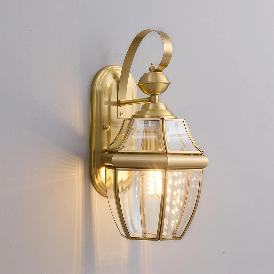 Gold Sconce Courtyard Wall Lamp Outdoor Wall Lights Lantern Dusk to Dawn Weat... - Imagem 1 de 4