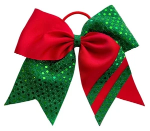 NEW "CONFETTI STRIPES Red Green" Cheer Bow Christmas Hair Bows Cheerleading - Picture 1 of 1